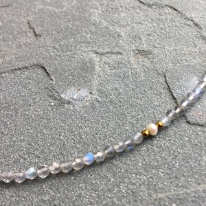 Labradorite Beaded Necklace, Genuine Labradorite Choker, Dainty Crystal, Small 3mm Faceted Flashy Labradorite, Layering Necklace, Natural