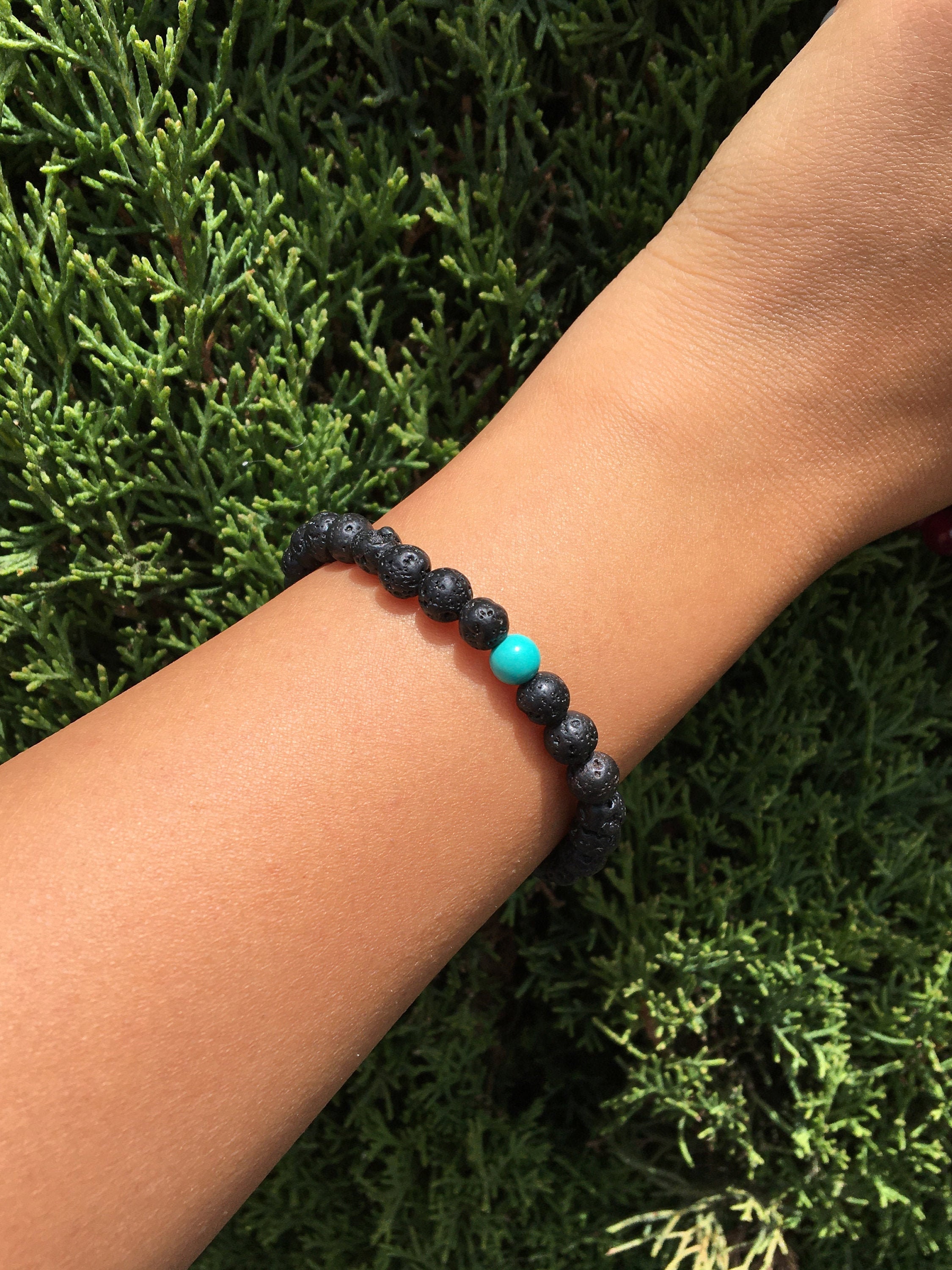 Black Lava Beaded Bracelet Black Gemstone Bracelet Turquoise Etsy