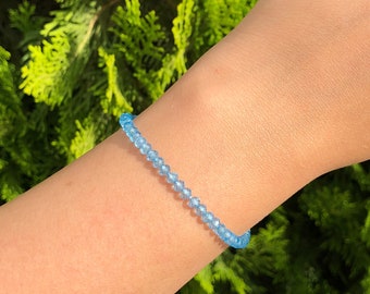 Blue Topaz Beaded Bracelet: Genuine Light Blue Topaz Gemstone Bracelet, Dainty Adjustable Topaz Jewelry