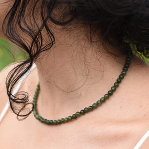 Genuine Jade Beaded Necklace, Nephrite Jade Choker, Green 5mm Round Jade, Natural Forest Green Gemstone Choker, Gift for Her, Candy Crystal