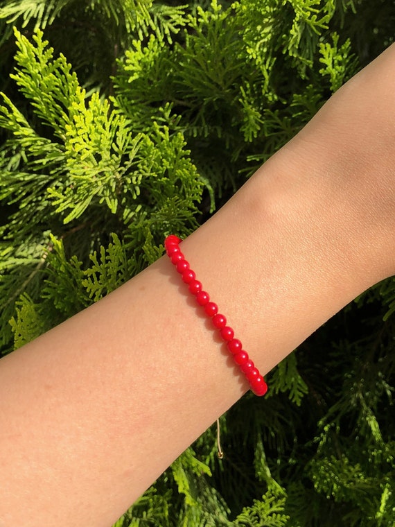 Red Coral Bracelet, Genuine Coral Bead, Adjustable Bracelet, Dainty Natural Coral Bracelet