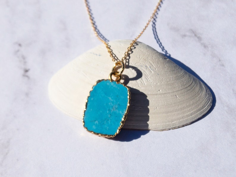 Turquoise Pendant Necklace, Dainty Turquoise Charm Necklace, Gold Blue Pendant, Gift For Her, Gold Layering Necklace, Gemstone Jewelry image 7