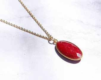 Gold Ruby Necklace, Natural Ruby Pendant, Red Ruby Pendant, Genuine Ruby Necklace, July Birthstone Jewelry, Gift for Her, Gift for Mom