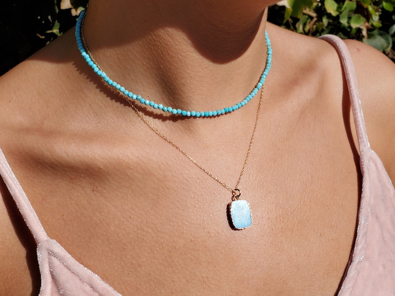 Turquoise Pendant Necklace, Dainty Turquoise Charm Necklace, Gold Blue Pendant, Gift For Her, Gold Layering Necklace, Gemstone Jewelry image 6