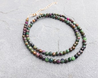 African Ruby Necklace, Genuine Ruby Choker, Natural Multi Color Ruby Necklace, Green Ruby Beaded Choker, Genuine Ruby Jewelry, Gift for Her