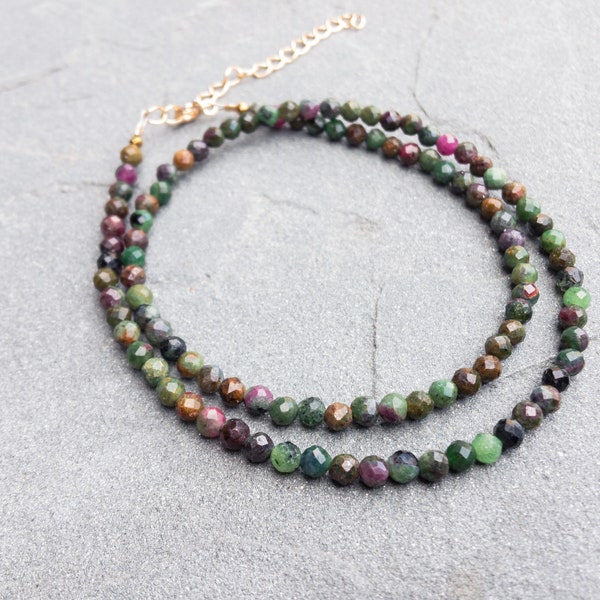 African Ruby Necklace, Genuine Ruby Choker, Natural Multi Color Ruby Necklace, Green Ruby Beaded Choker, Genuine Ruby Jewelry, Gift for Her
