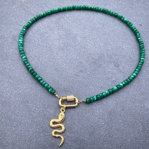 Green Jade Carabiner Necklace, Gold Snake Carabiner Necklace, Green Jade Choker, Gold Carabiner Necklace, Gold Snake Necklace, Layering