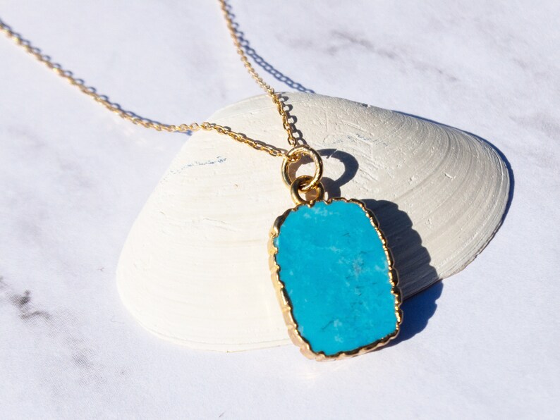 Turquoise Pendant Necklace, Dainty Turquoise Charm Necklace, Gold Blue Pendant, Gift For Her, Gold Layering Necklace, Gemstone Jewelry image 3