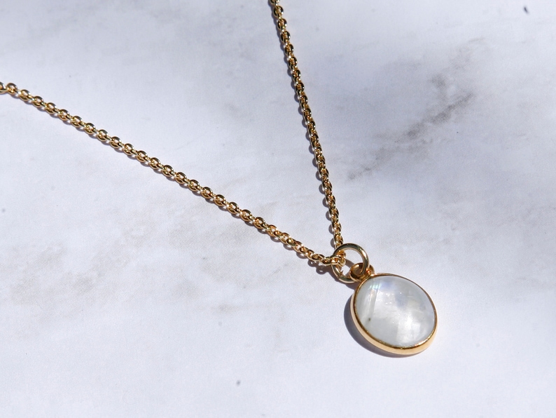 Gold Moonstone Necklace June Birthstone Dainty Oval Shape Necklace 18k Gold Filled Bezel Set Moonstone Minimal Jewelry