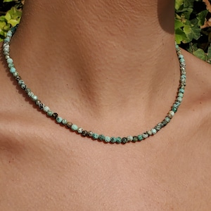 Natural Turquoise Necklace, Beaded Turquoise, Genuine Turquoise Choker, African Turquoise Gift for Her, Boho Chic Stackable Jewelry, Minimal
