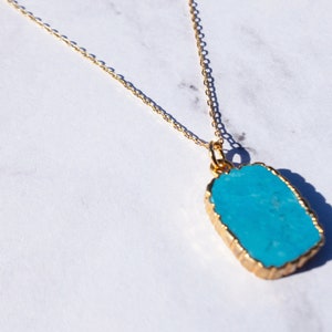 Turquoise Pendant Necklace, Dainty Turquoise Charm Necklace, Gold Blue Pendant, Gift For Her, Gold Layering Necklace, Gemstone Jewelry image 1