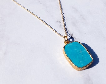 Turquoise Pendant Necklace, Dainty Turquoise Charm Necklace, Gold Blue Pendant, Gift For Her, Gold Layering Necklace, Gemstone Jewelry