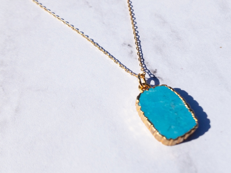 Turquoise Pendant Necklace, Dainty Turquoise Charm Necklace, Gold Blue Pendant, Gift For Her, Gold Layering Necklace, Gemstone Jewelry image 1