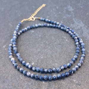 Blue Sapphire Necklace, Sapphire Beaded Choker, Genuine Raw Sapphire, Birthstone Gemstone, Blue Natural 3mm Crystal Bead, Boho Gift for Her