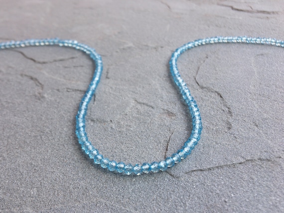 Blue Topaz Beads Necklace Choker with Sterling Silver Chain Dainty Jewelry Gift for women 