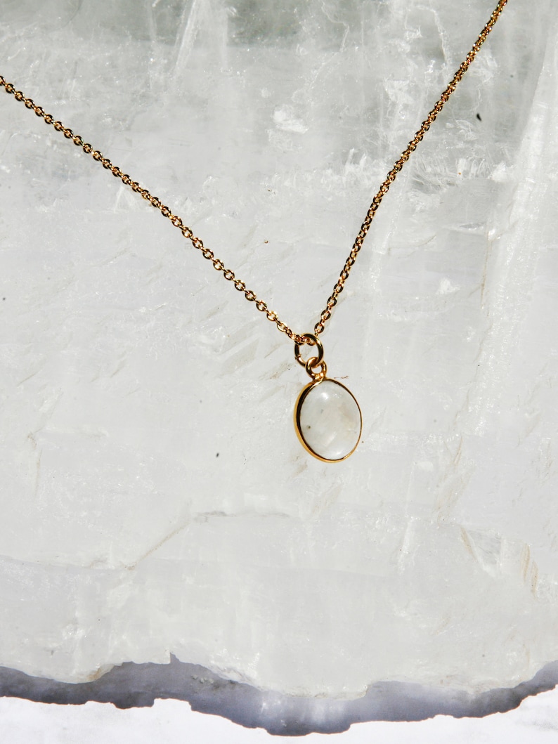 Gold Moonstone Necklace June Birthstone Dainty Oval Shape Necklace 18k Gold Filled Bezel Set Moonstone Minimal Jewelry