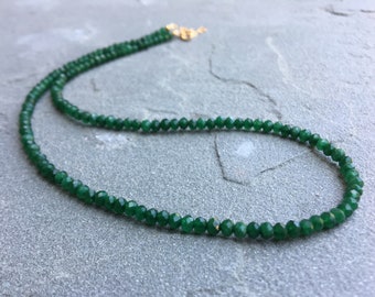 Green Jade Choker, Jade Beaded Necklace, Green Gemstone Choker, Basic Necklace, Gold Filled, Dainty Jade Necklace, Layering Necklace