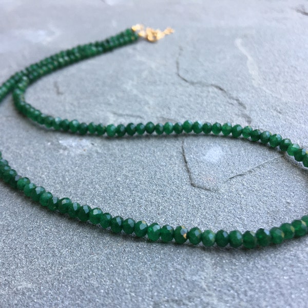 Green Jade Choker, Jade Beaded Necklace, Green Gemstone Choker, Basic Necklace, Gold Filled, Dainty Jade Necklace, Layering Necklace