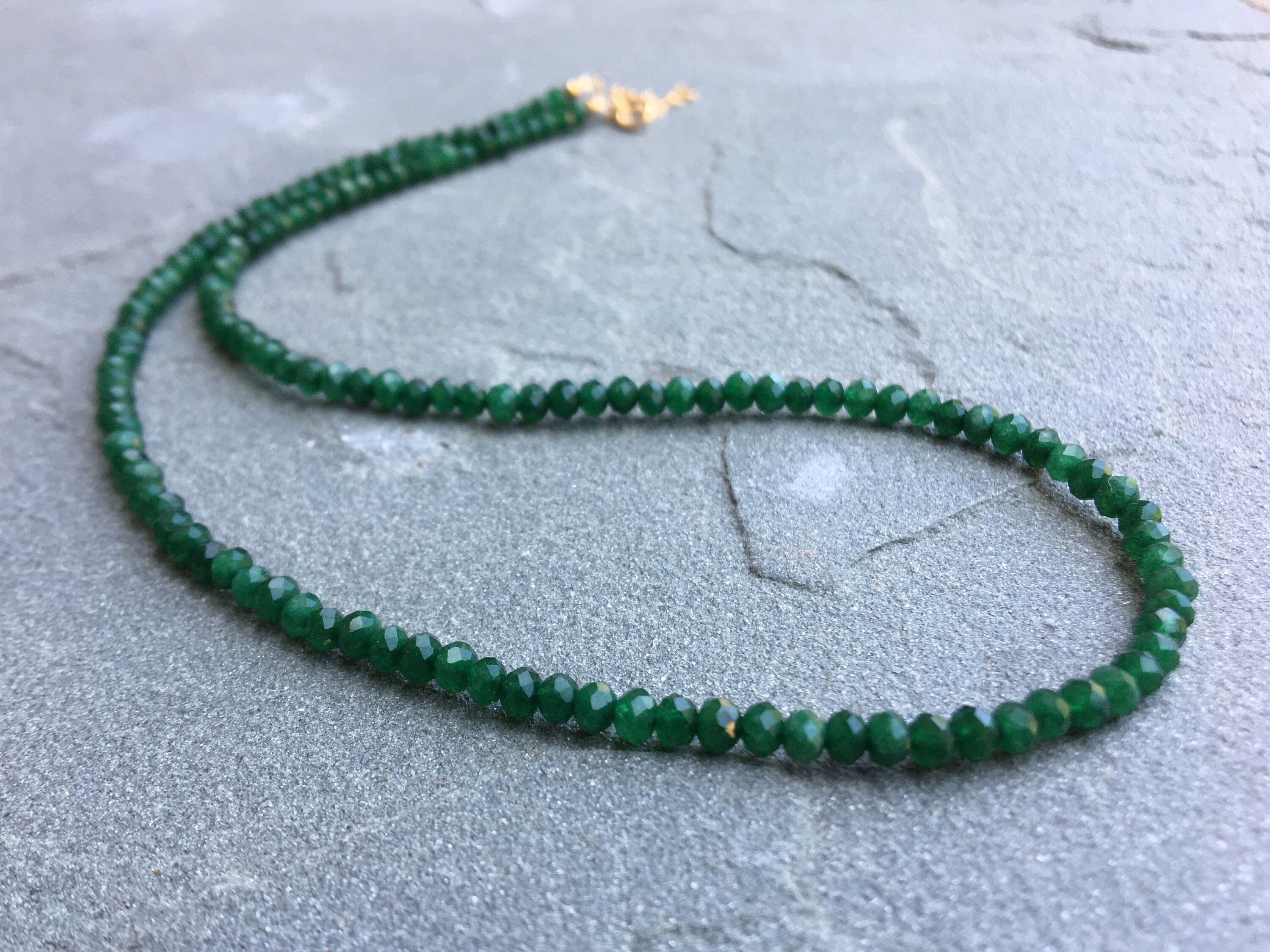 Green Jade Choker Jade Beaded Necklace Green Gemstone Etsy