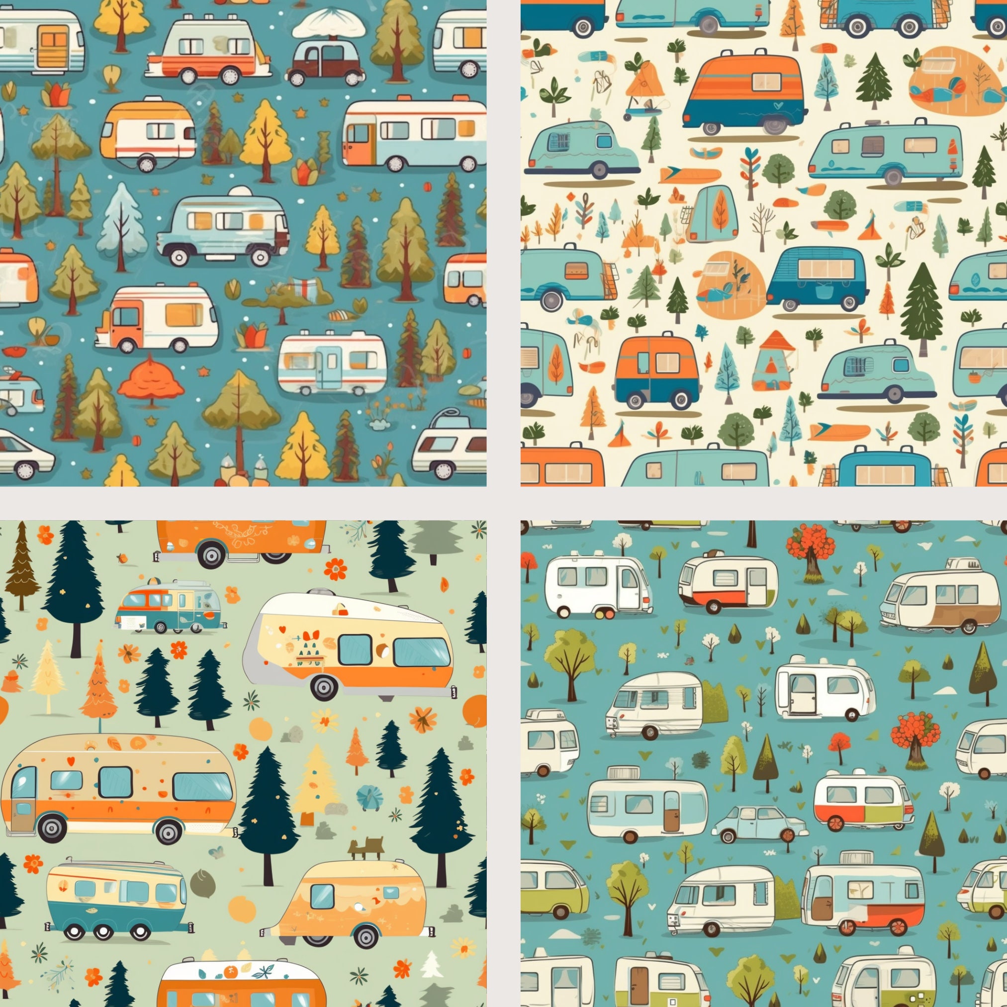 Lets Go Camping Digital Seamless Pattern Camping Fun Outdoors Digital ...