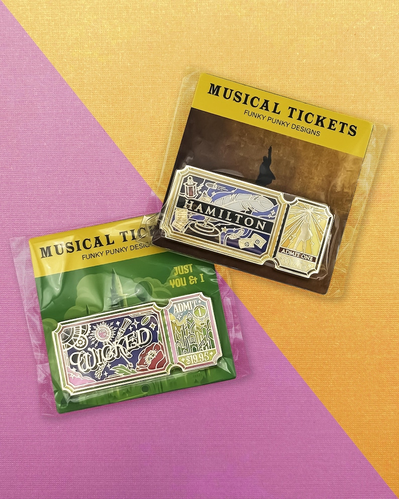 Hamilton & Wicked Ticket Hard Enamel Pin 2 Pack | Enamel Pin | Detailed | Musical | American image 1