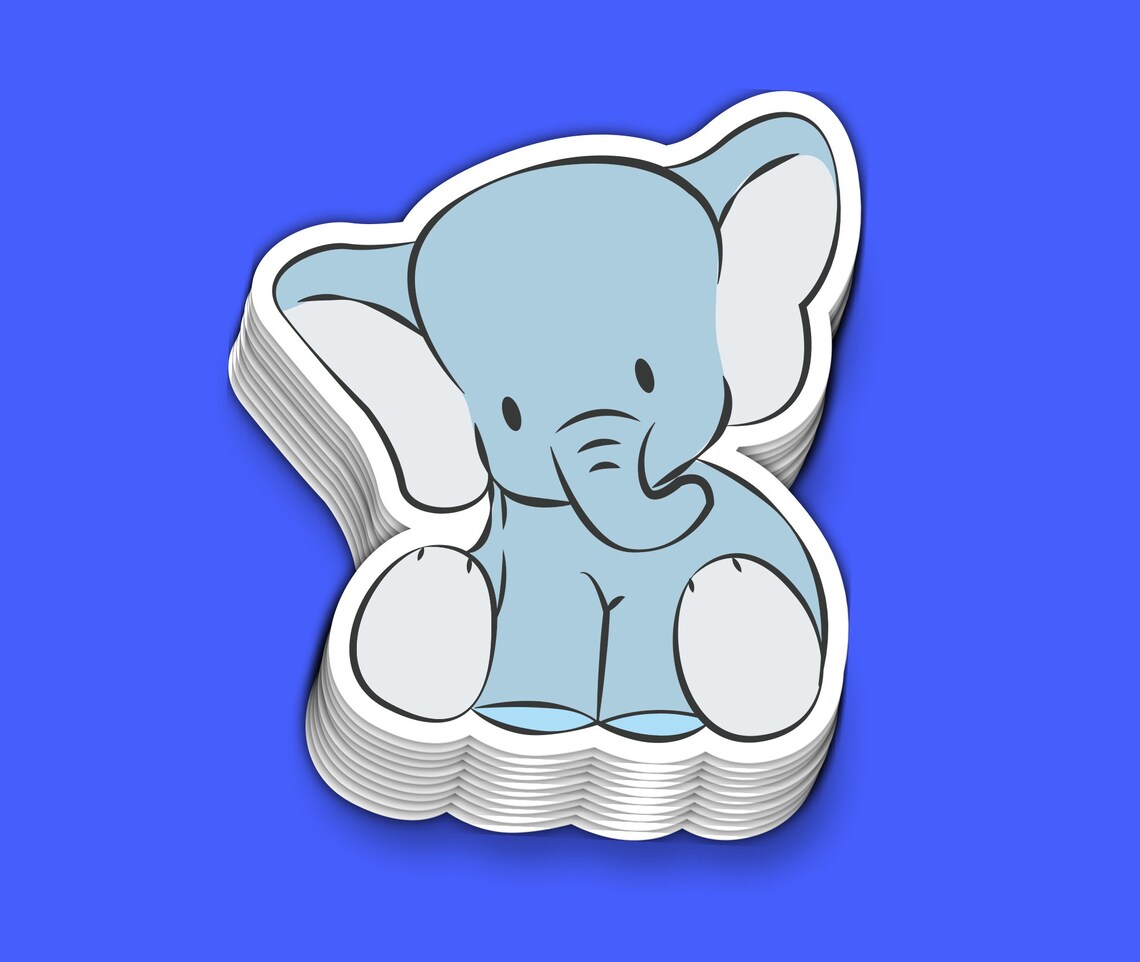 Baby Elephant Vinyl Sticker Embossed Ink Option Cute Stickers Etsy