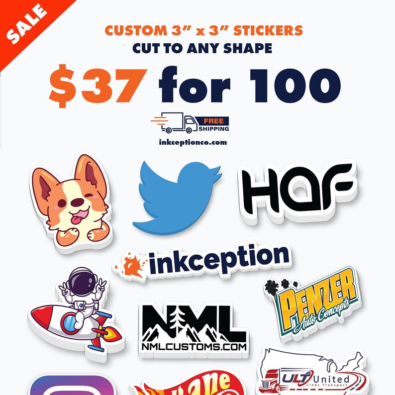 100 Custom Stickers Cut to Any Shape. 3 X 3 Vinyl Waterproof Etsy