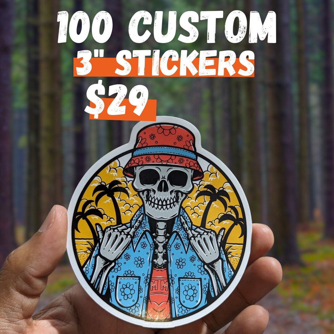 100 Custom Stickers Cut to Any Shape. 3 X 3 Vinyl Waterproof Stickers