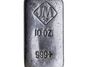 Johnson Matthey 10oz .999 Silver Hand Poured Bullion Bar - RARE ANTIQUE