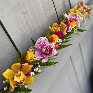 Fresh floral crown tropical Orchid Lei Po&#39;o - Birthday wedding graduation anniversary