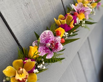 Fresh floral crown tropical Orchid Lei Po'o - Birthday wedding graduation anniversary