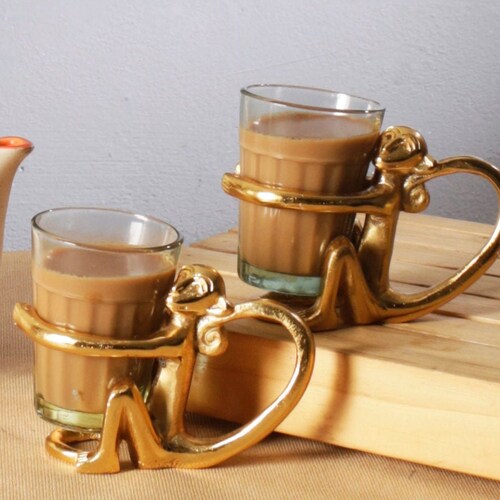 Chai Tea Holder Brass Monkey Tea Cup Holder Glass Pair Set Etsy