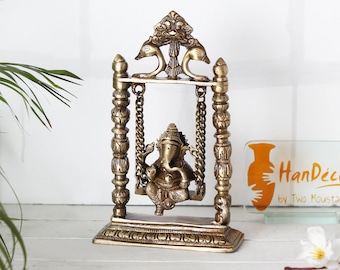 Ganesha on Jhoola Swing Brass Showpiece, Showpieces for Home Decor, Indian Art Showpieces