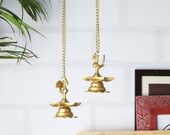 Brass Peacock Hanging Diya Set, Brass Indian Diya Lamp, Brass Decorative Diya Pair