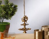 Handmade Peacock Design 4 Oil Wick Brass Hanging Diya, Temple Decor, Home Decor Oil Diya Lamp, Indian Handicraft Diya, Handmade Lamp