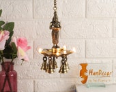Deep Lakshmi Design 10 Oil Wick Brass Hanging Diya, Chain Length 16 Inches, Oil Diya Lamp, Indian Decor Diya for Home Decor