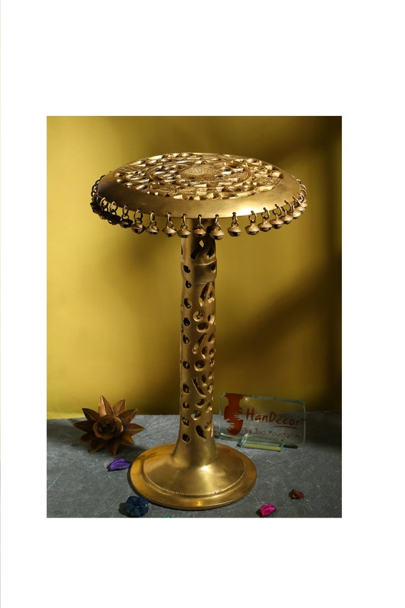 Ethnic Design Brass Decorative Round Corner Table With Hanging Ethnic Design Brass Decorative Round, Round Corner Table