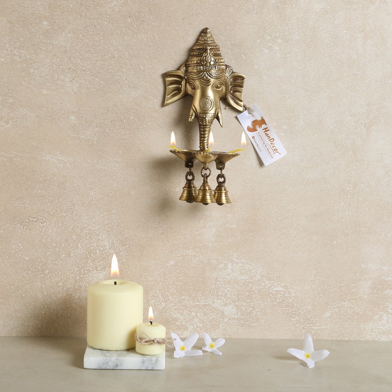 Brass Ganesha Wall Hanging Deepak With Bells for Home Decor Etsy India