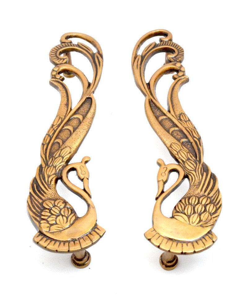 Peacock Design 11 Inches Brass Door Handle Pair Brass Main Etsy