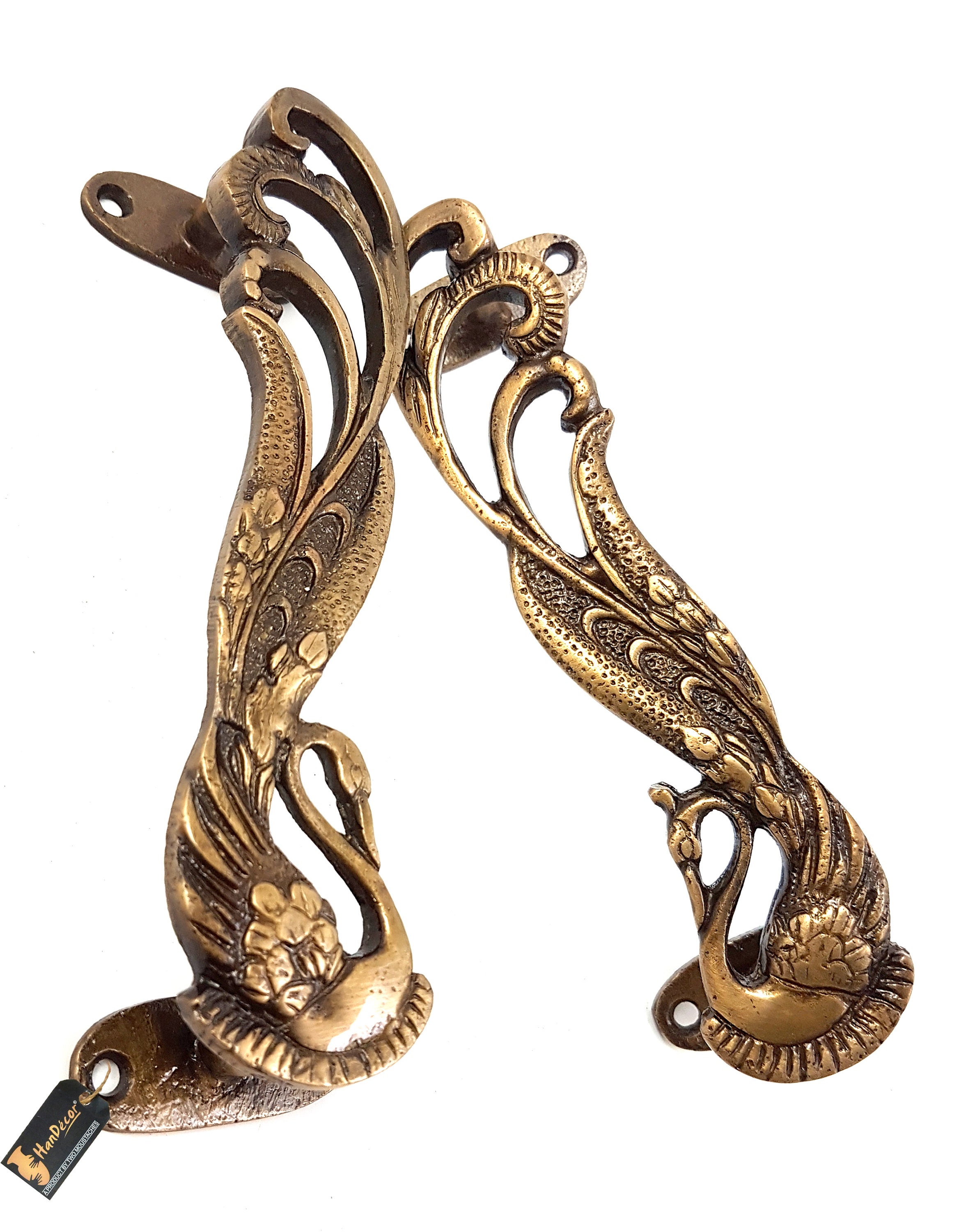 Tribal Peacock Shape Victorian Style Handmade Brass Door Handle Drawer Pull Knob 