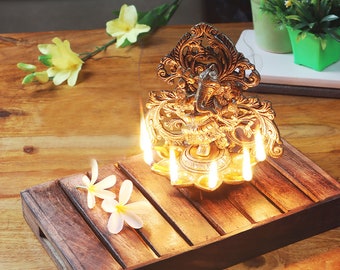 Brass Dancing Ganesha Design Five Oil Wick Diya, Brass Oil Lamp, Indian Diya, Indian Homeware, Home Decor India