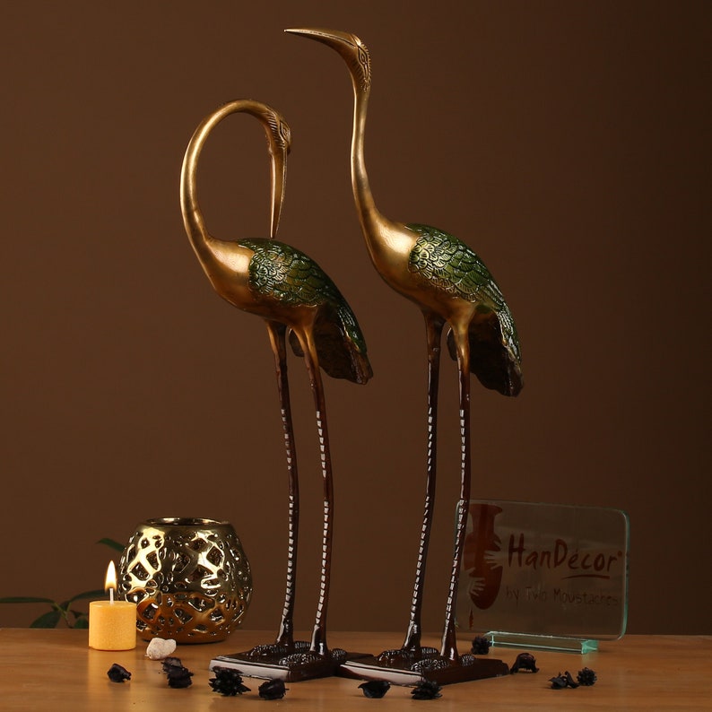 Love Cranes Pair Brass Flamingo Showpiece Pair, Garden Decorative Showpieces, Brass Decor Showpieces, Home Decor Showpieces image 1