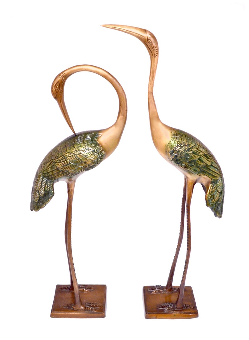 Love Cranes Pair Brass Flamingo Showpiece Pair, Garden Decorative Showpieces, Brass Decor Showpieces, Home Decor Showpieces image 2