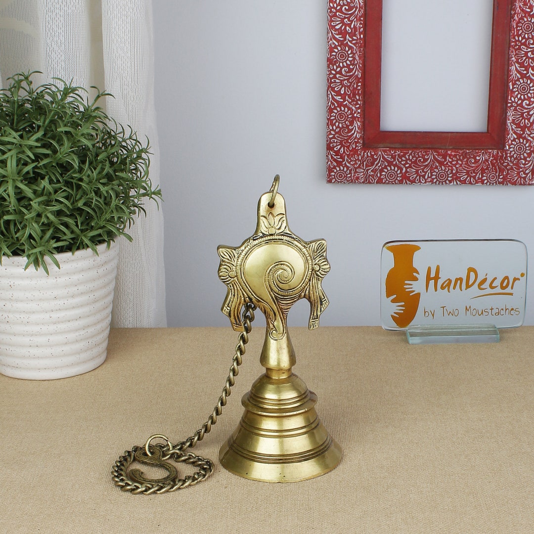 Shankh Chakra Design Brass Hanging Bell Chain for Home Etsy