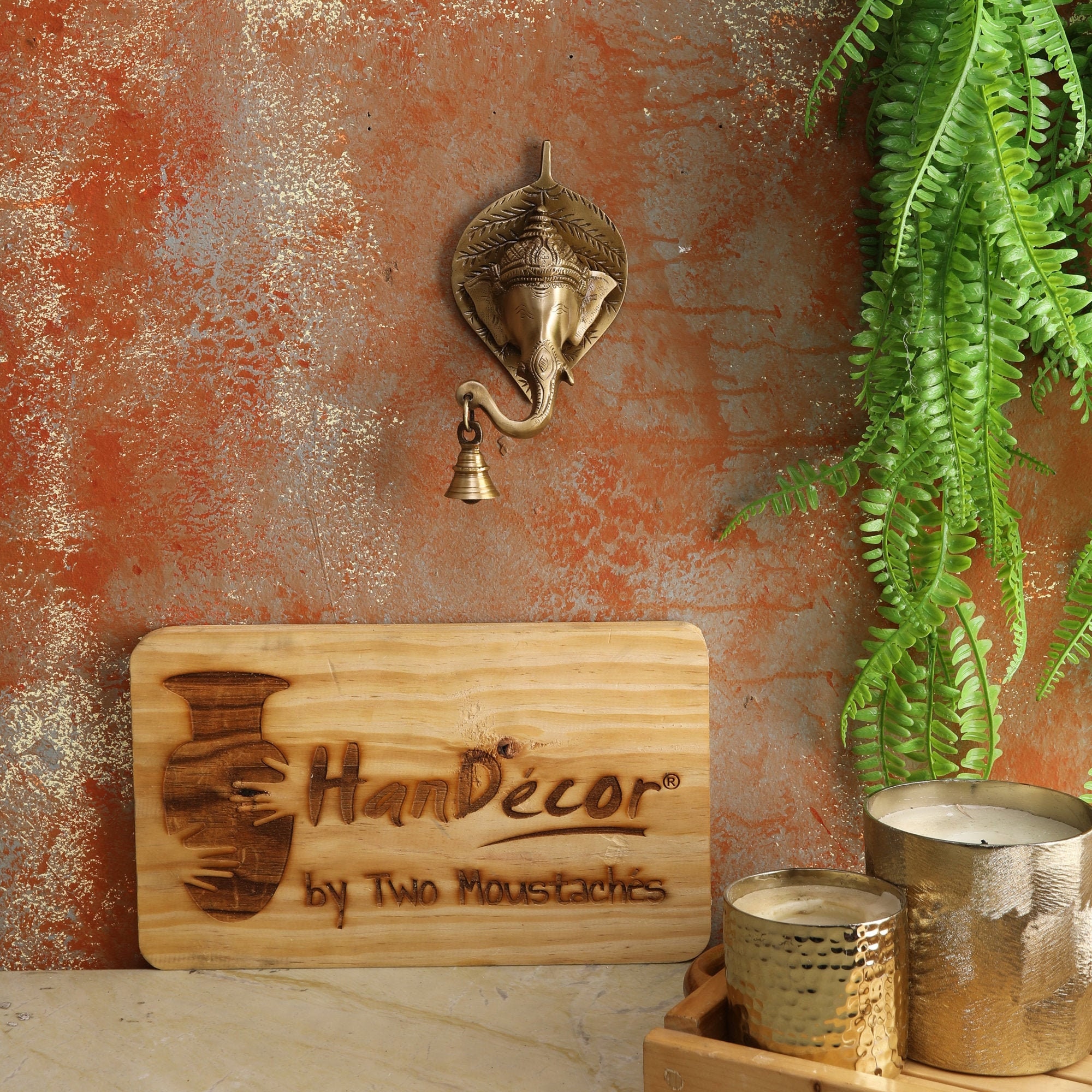 Ganesha Face Brass Wall Hanging with Bell, Ganesha Wall Sculpture