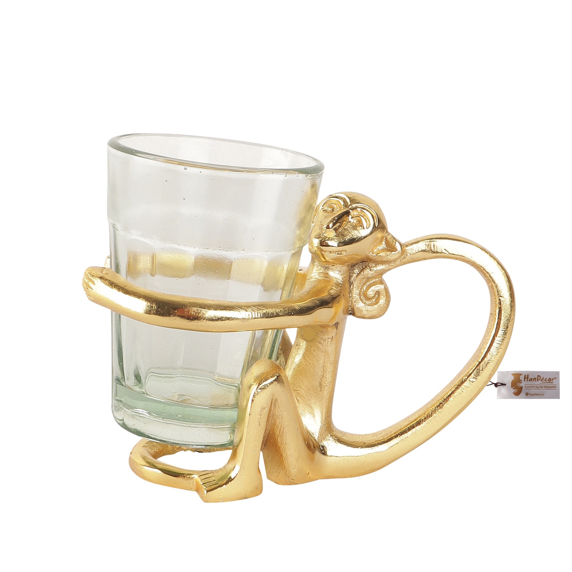 Chai Tea Holder, Brass Monkey Tea Cup Holder Glass Pair Set of 2 2