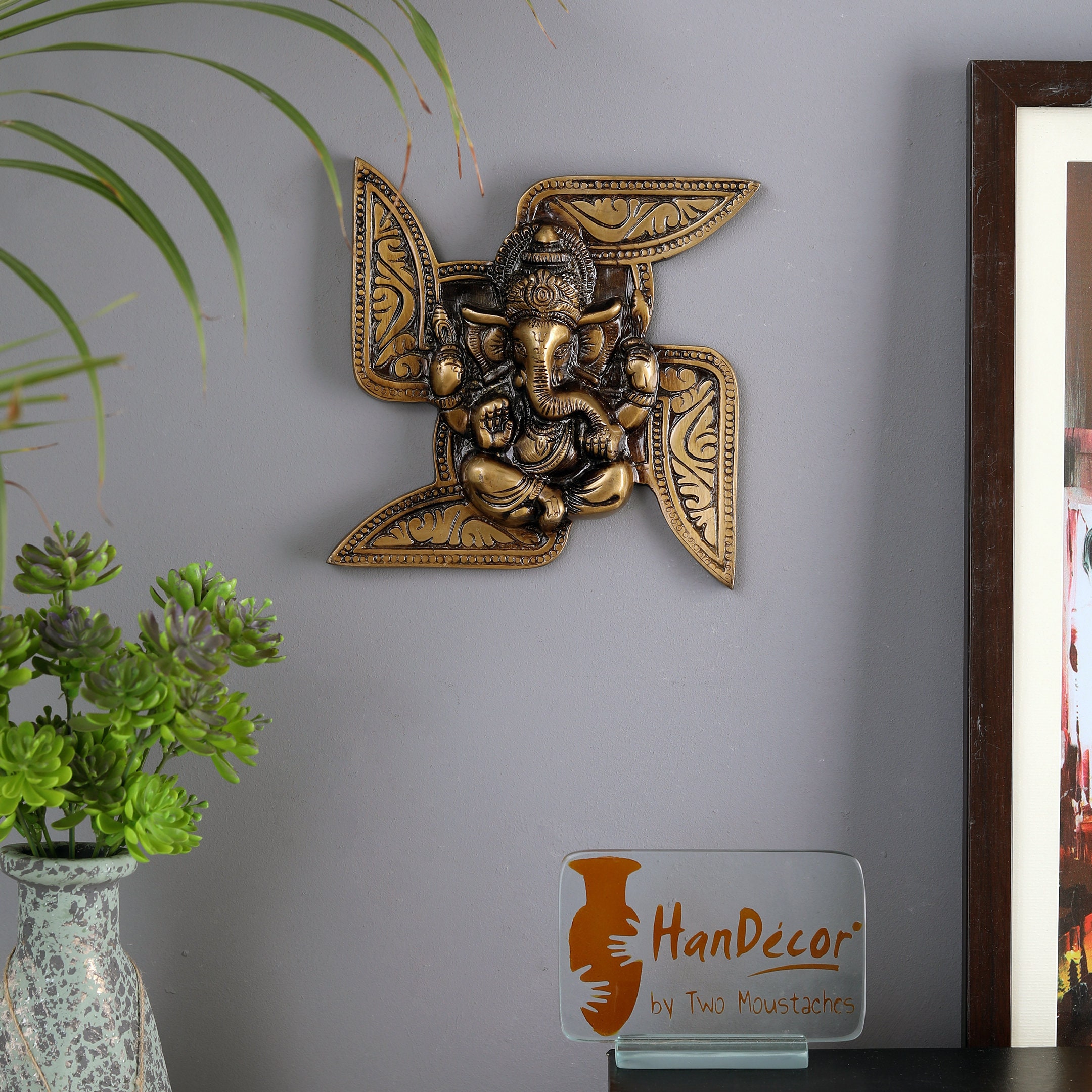 Brass Ganesha Swastika Wall Hanging Indian Home Decor Wall Etsy