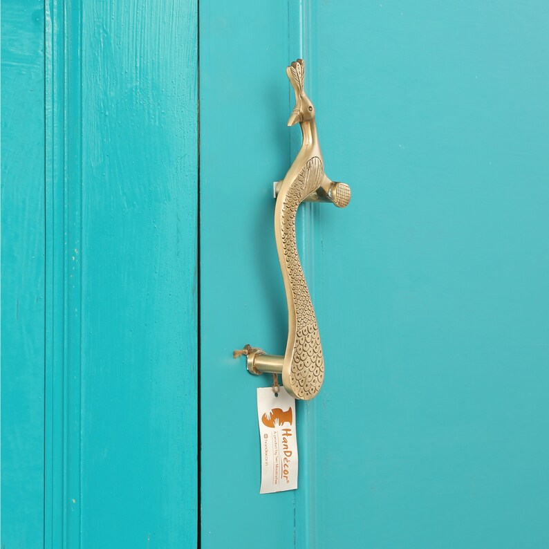 Main Door Handles Peacock Design 9.5 Inches Brass Door Handle Etsy