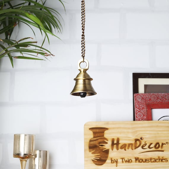 Brass Hanging Bell With Chain,chain for Home Temple,door,hallway, Porch or  Balcony Unique Decor Gift Chain Length Including Hook 15 Inches 