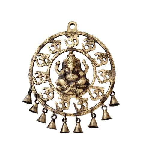 Om Ganesha Brass Wall Hanging With Bells Showpiece Etsy